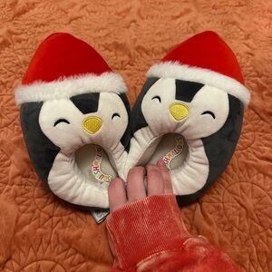 Squishmallow Penguin Slippers with Santa Hat